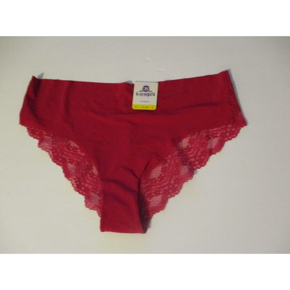 B.Tempt'd by Wacoal Lace Trim Bikini Brief Panty Womens Sz M Seamless Red